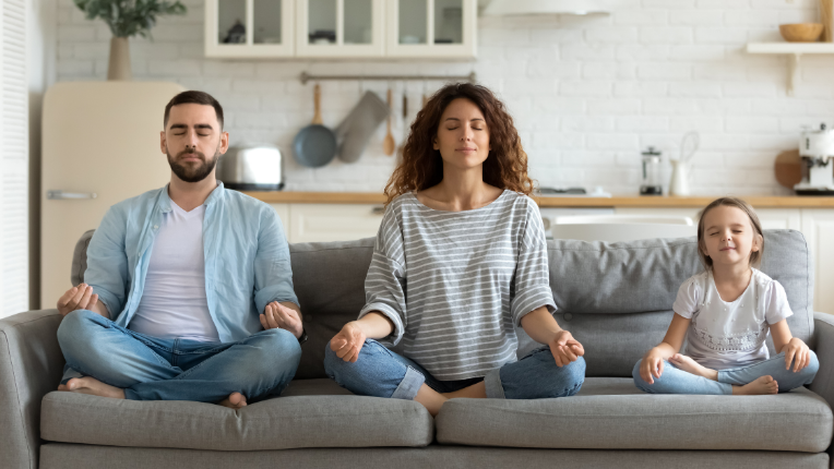 Family meditating