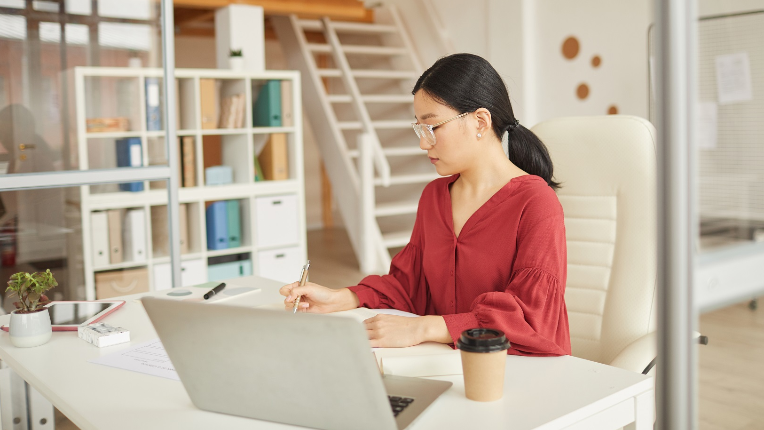 Working at a desk in the home office