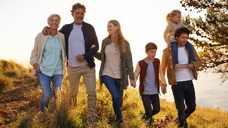 Shot of a happy family out on a morning walk together.